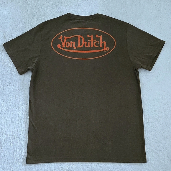 Von Dutch Drab Olive🫒 Graphic Tee👕 with Orange🧡 Logo- NWT